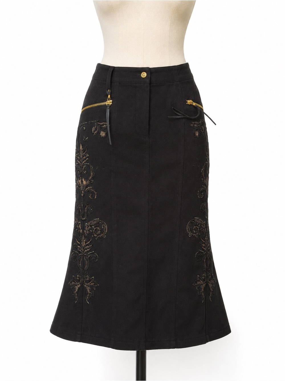 Roberto Cavalli Black A-Line Skirt with Gold Accents